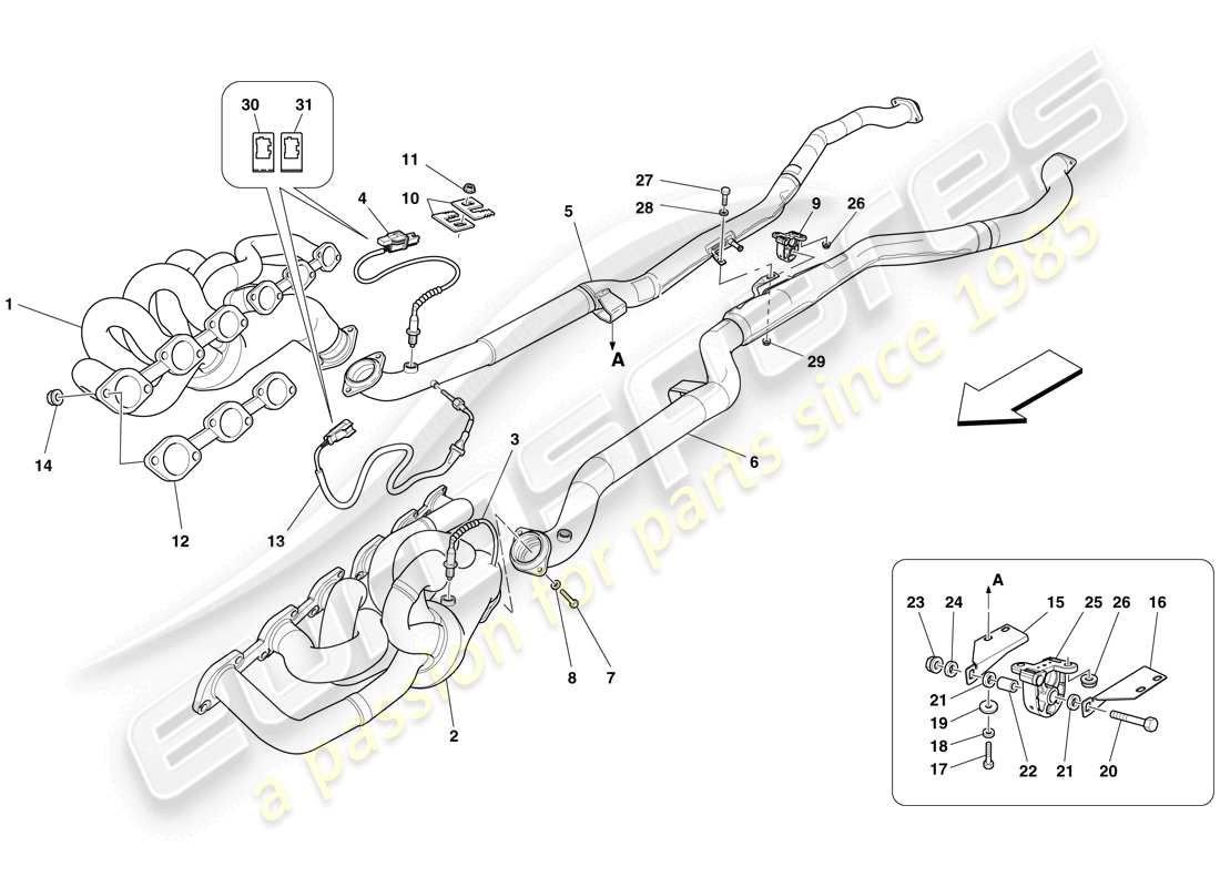 ferrari 599 gto (europe) sistema di scarico anteriore schema delle parti