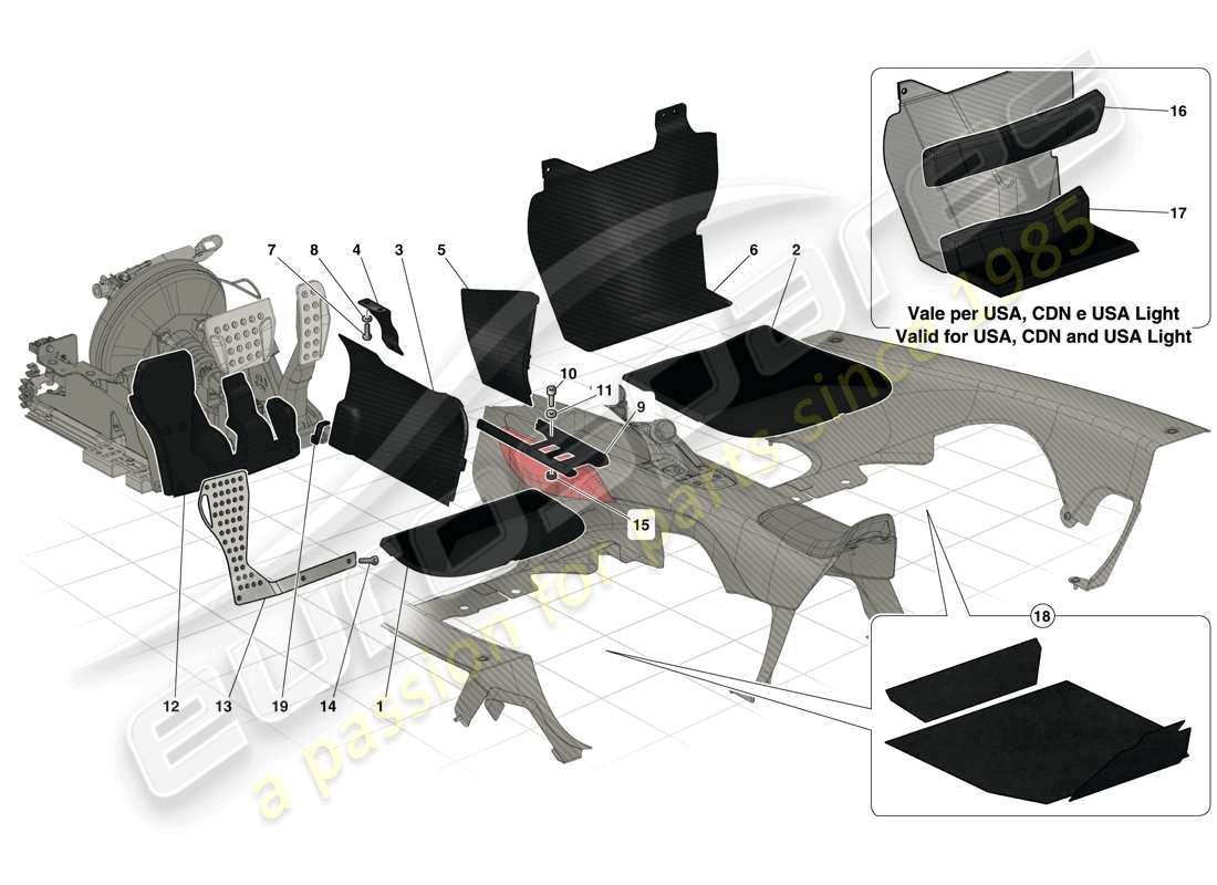 ferrari laferrari (usa) tappeti abitacolo passeggero schema delle parti