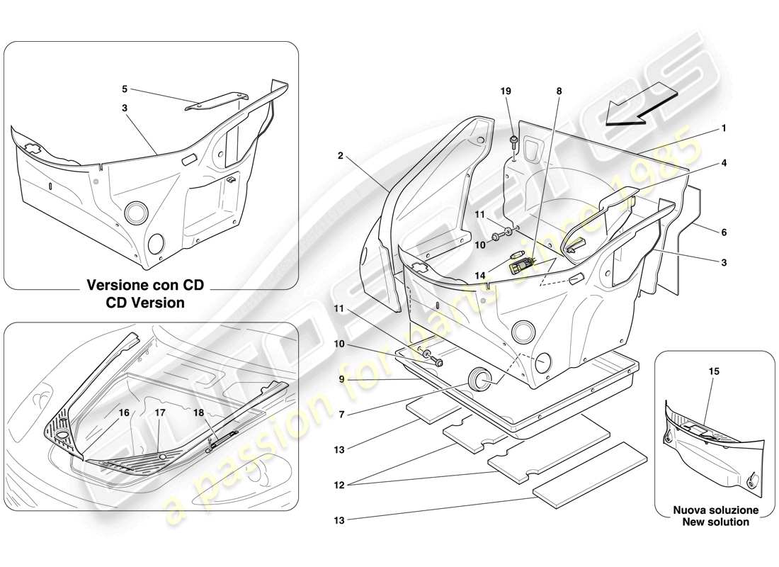 ferrari f430 spider (rhd) verkleidung des frontraums teilediagramm