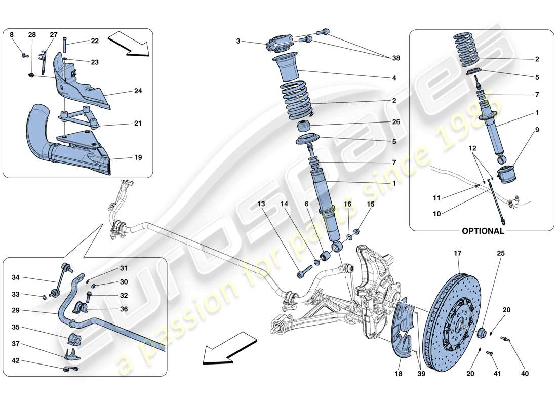 ferrari 812 superfast (usa) sospensione anteriore - ammortizzatore e disco freno schema delle parti