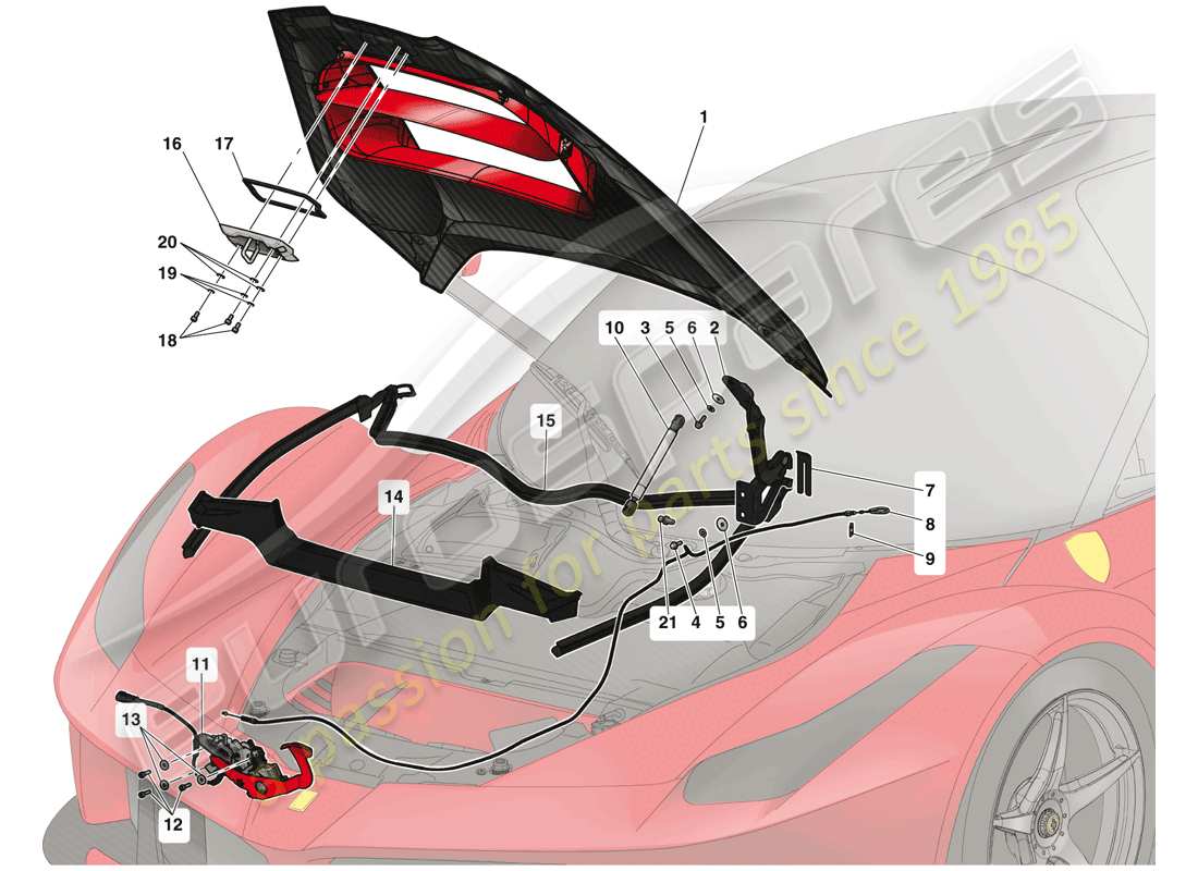 ferrari laferrari (usa) coperchio anteriore e meccanismo di sblocco schema delle parti