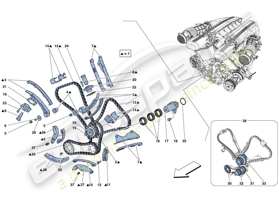 ferrari f12 berlinetta (rhd) sistema di distribuzione - schema delle parti della trasmissione