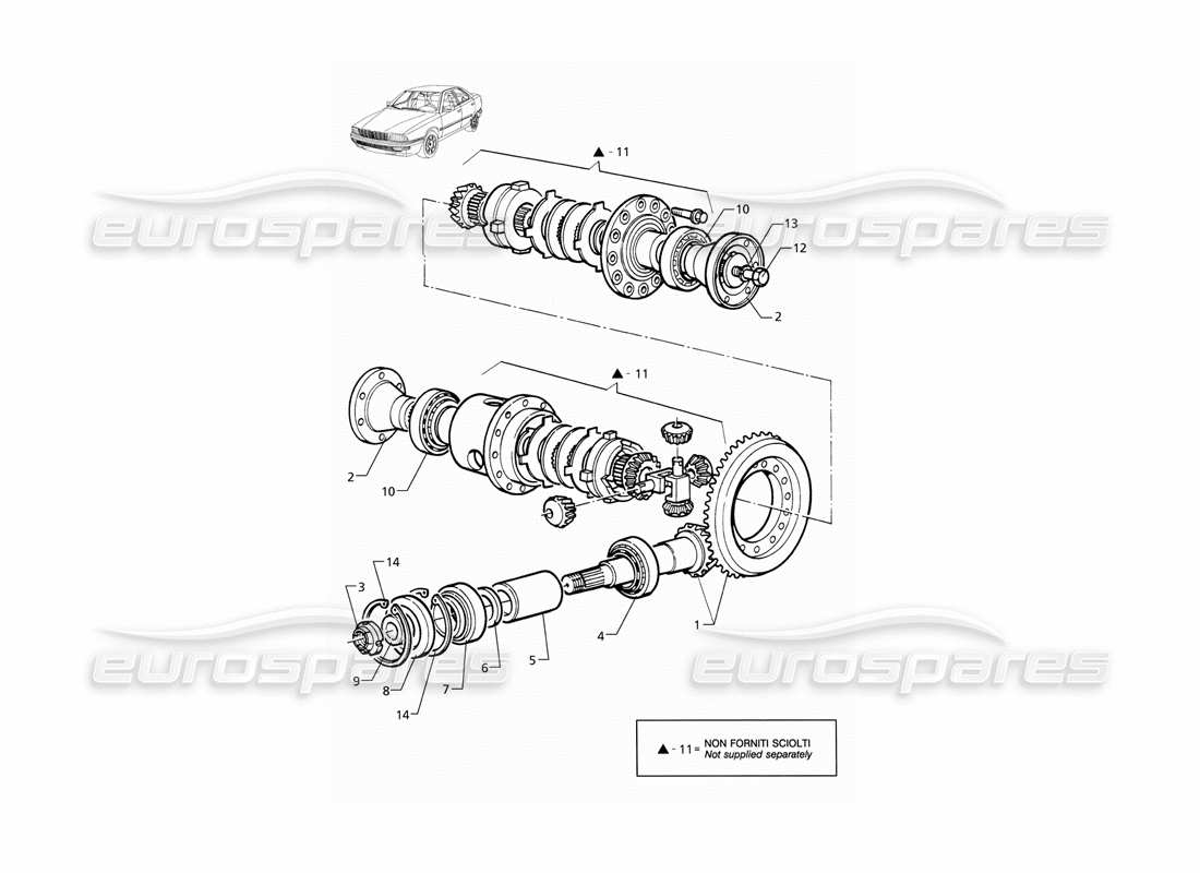 maserati qtp v8 (1998) differenziale - parti interne diagramma delle parti