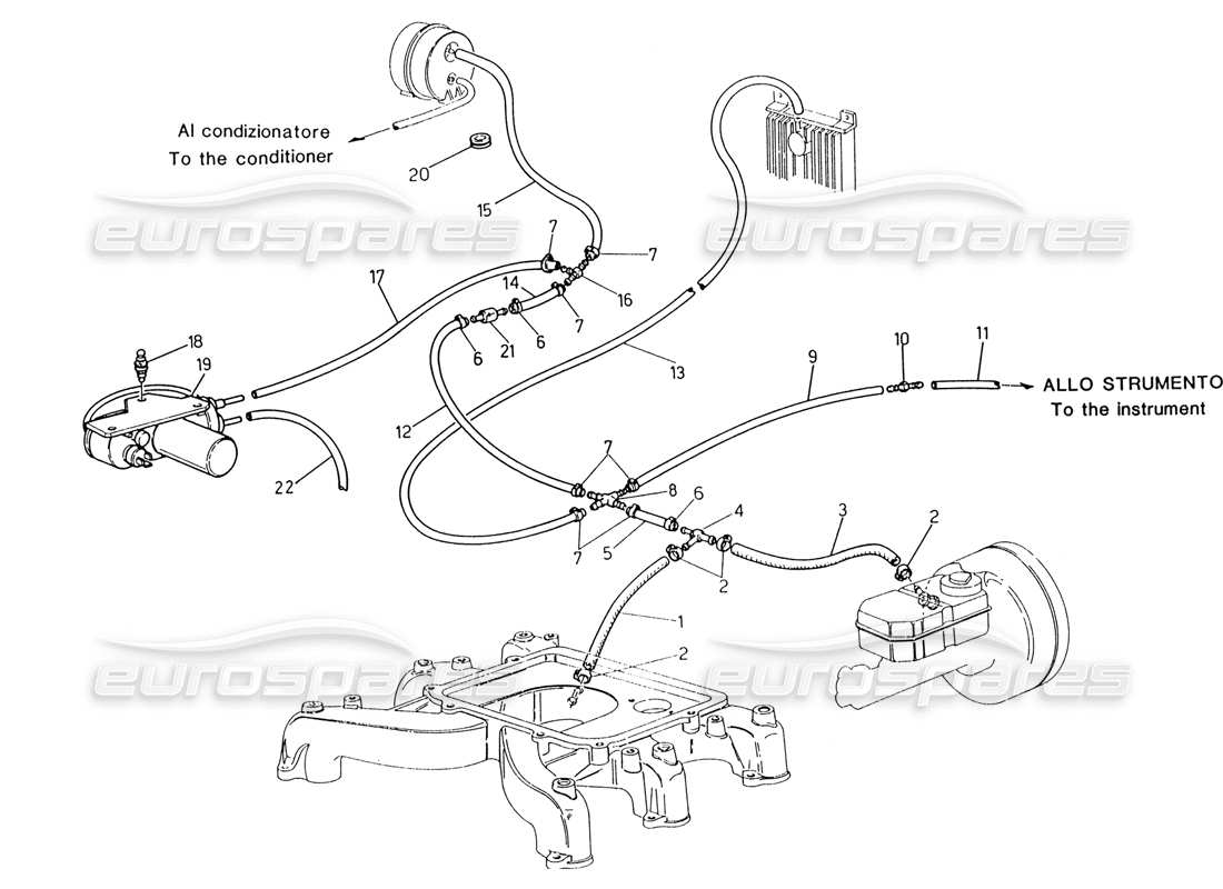 maserati 222 / 222e biturbo schema delle parti del sistema di evaporazione (sterzo sinistro senza sonda lambda).
