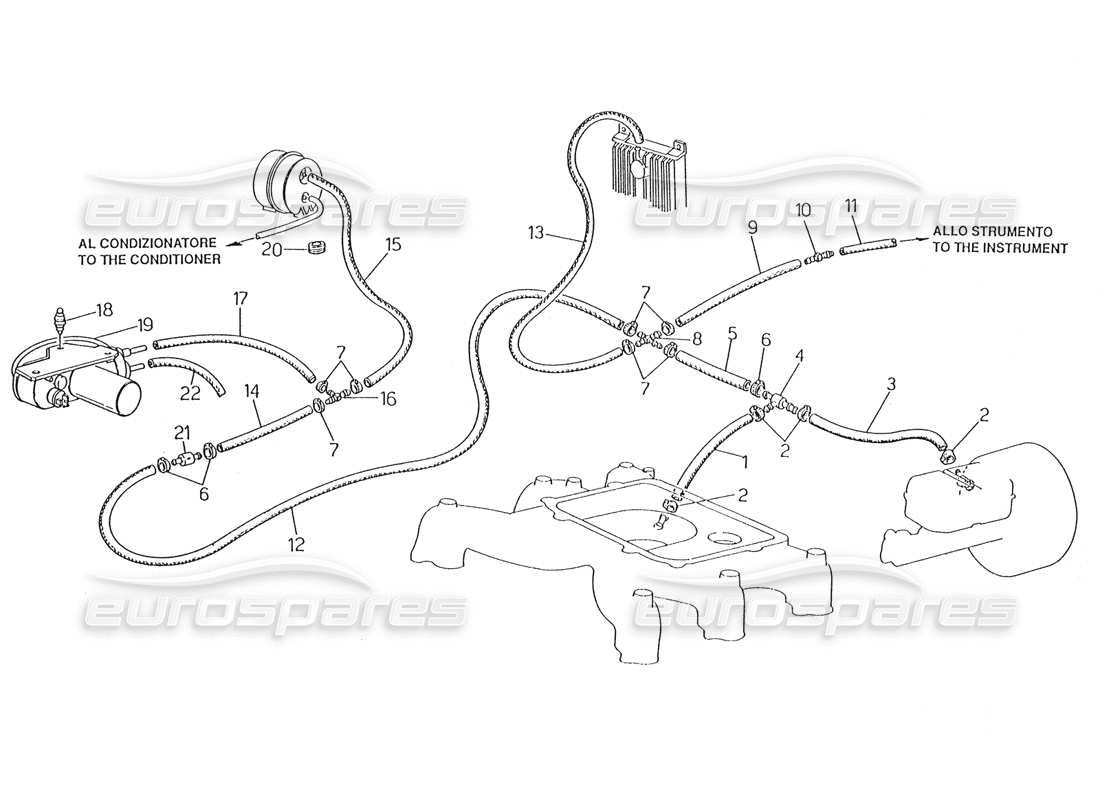maserati karif 2.8 schema delle parti del sistema di evaporazione (sterzo sinistro senza sonda lambda).