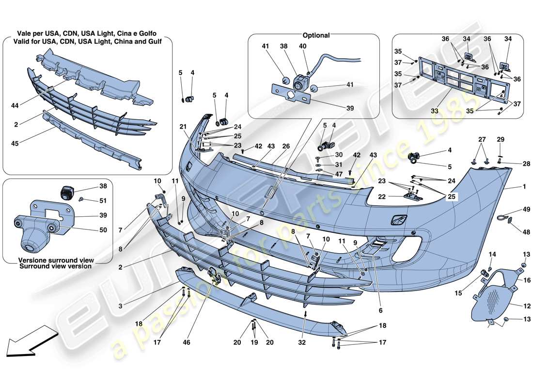 ferrari gtc4 lusso (usa) schema delle parti paraurti anteriore