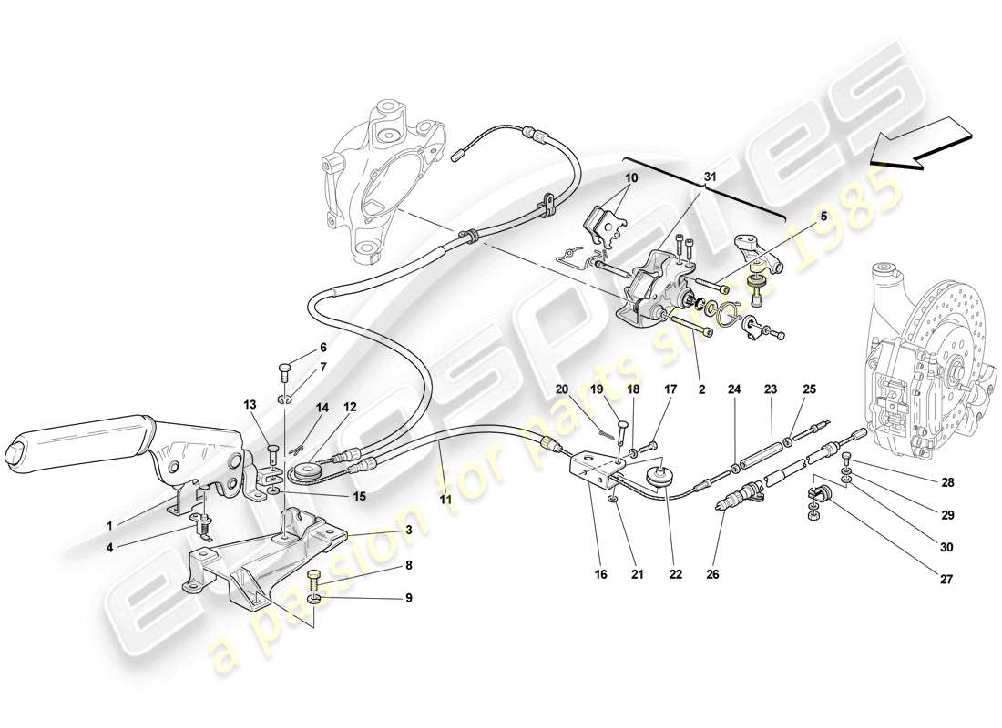ferrari f430 scuderia (europe) comando del freno di stazionamento diagramma delle parti