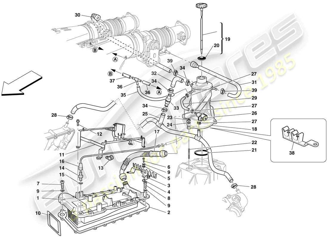 ferrari f430 scuderia (usa) sistema di lubrificazione - serbatoio - scambiatore di calore diagramma delle parti