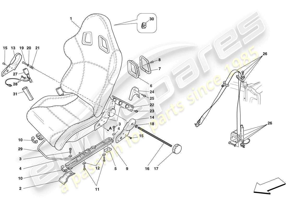 ferrari f430 spider (usa) sedile da corsa - opzionale diagramma delle parti