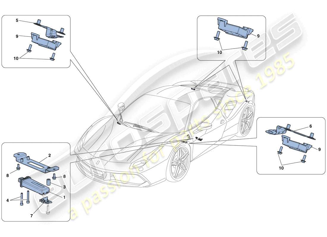 ferrari 488 gtb (rhd) sistema di monitoraggio della pressione dei pneumatici schema delle parti