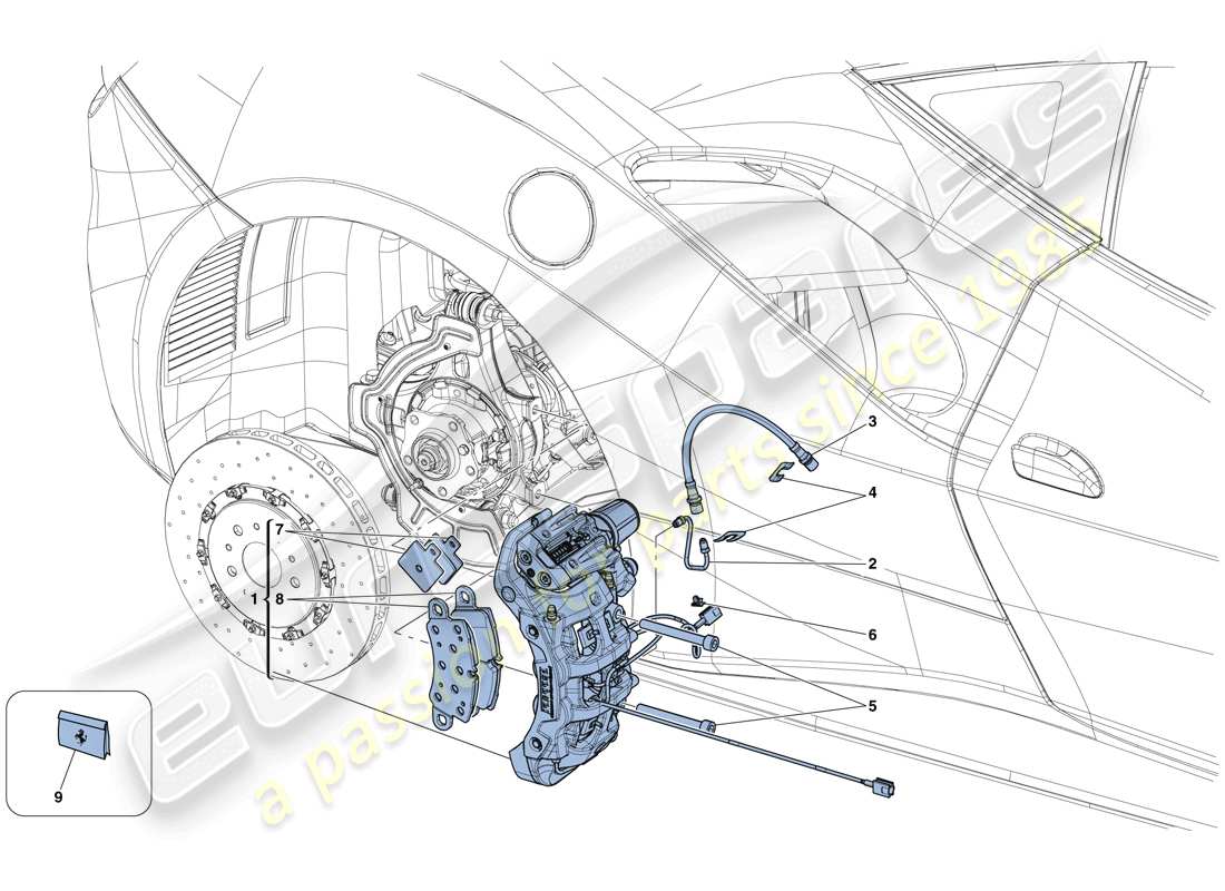 ferrari 488 gtb (rhd) pinze freno posteriore diagramma delle parti