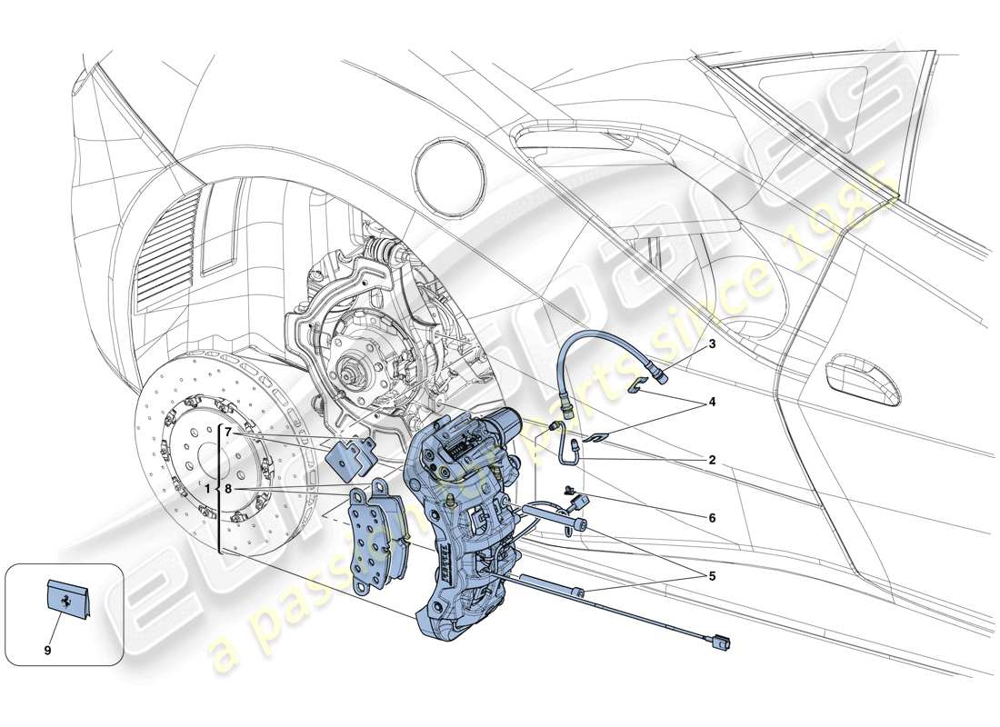 ferrari 488 gtb (rhd) pinze freno posteriore schema delle parti