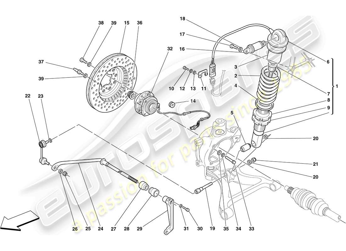 ferrari f430 coupe (rhd) sospensione posteriore - ammortizzatore e disco freno schema parte
