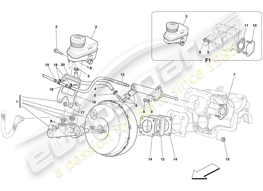 ferrari 599 gtb fiorano (rhd) comando freno e frizione idraulici diagramma delle parti
