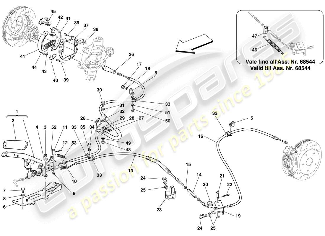 ferrari 599 gtb fiorano (rhd) comando del freno di stazionamento diagramma delle parti