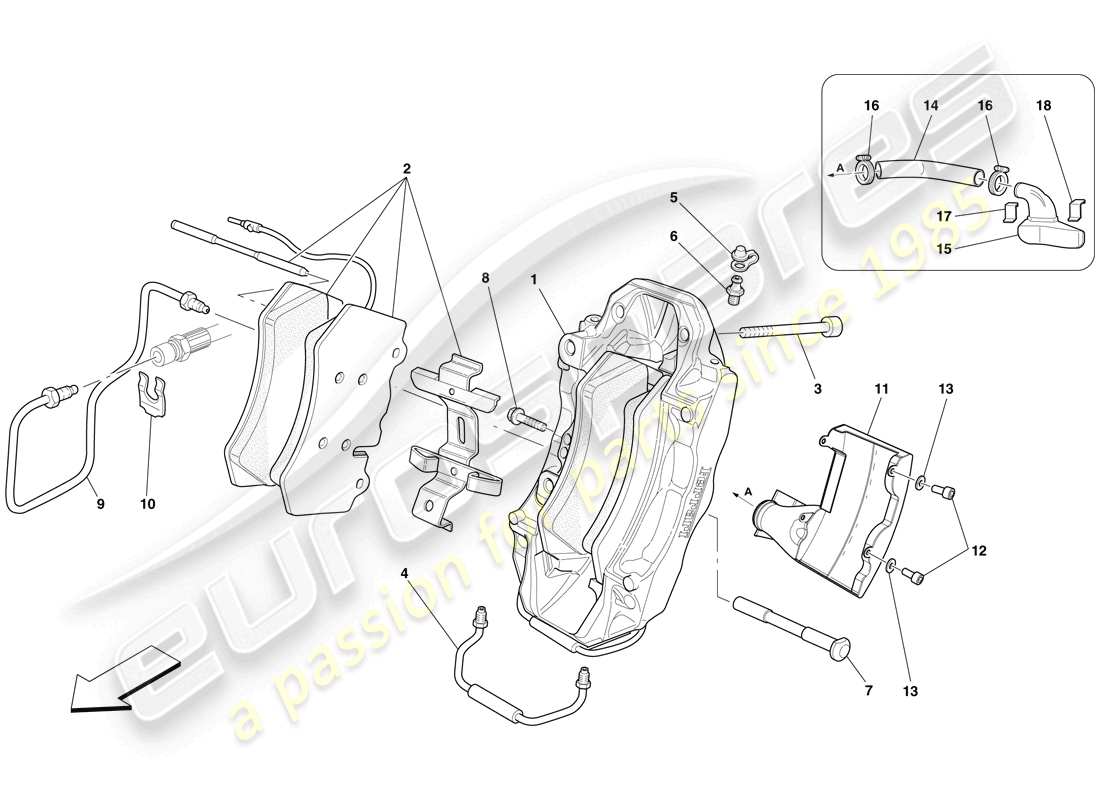 ferrari 599 gto (rhd) pinza freno anteriore schema delle parti