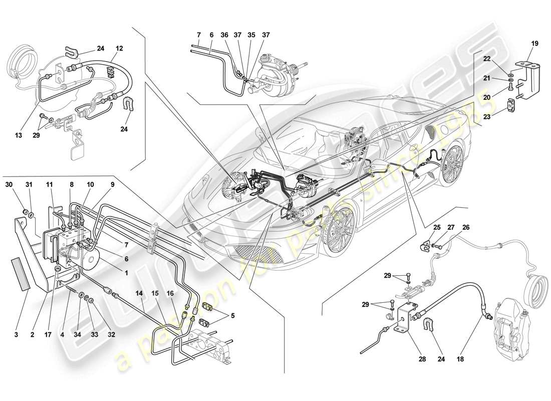 ferrari f430 scuderia spider 16m (rhd) sistema di frenaggio diagramma delle parti
