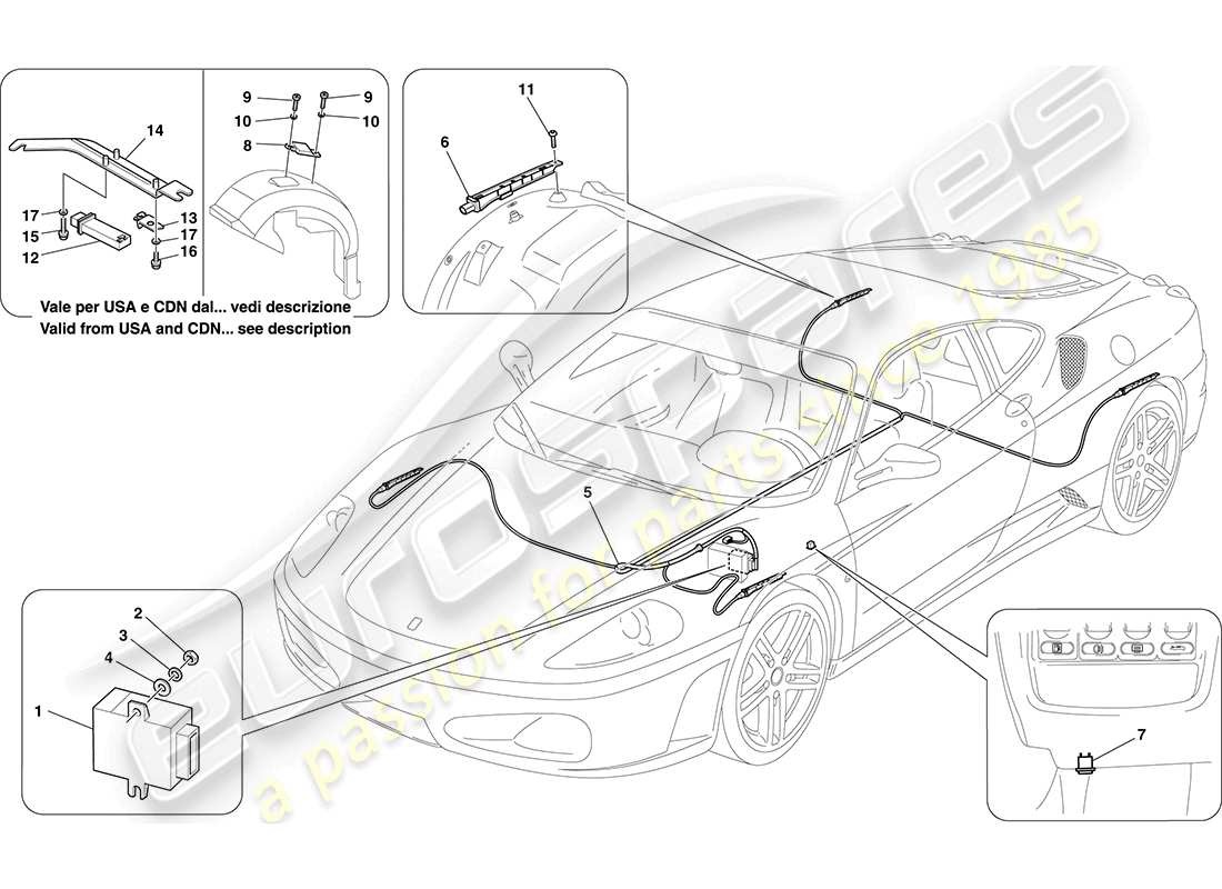 ferrari f430 coupe (usa) sistema di monitoraggio della pressione dei pneumatici schema delle parti