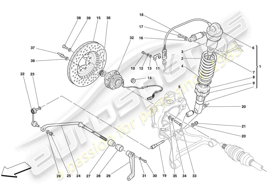 ferrari f430 spider (rhd) sospensione posteriore - ammortizzatore e disco freno schema parte