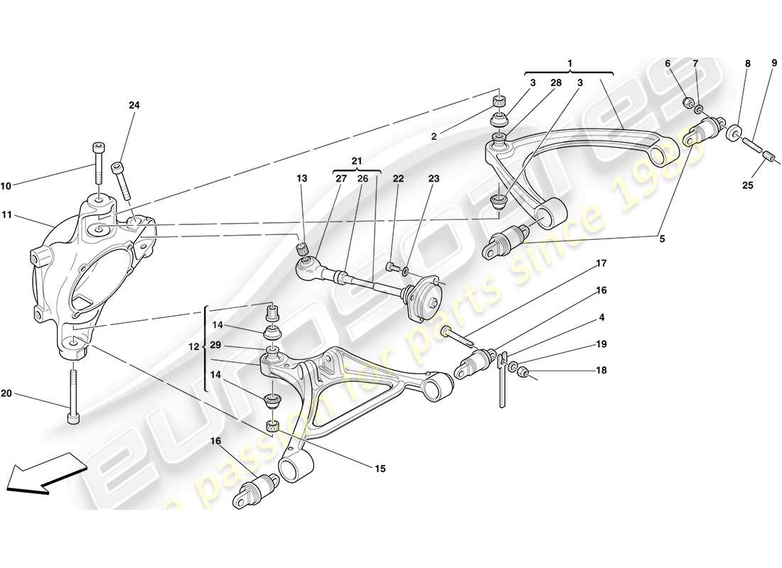 ferrari f430 coupe (usa) sospensione posteriore - bracci schema particolare