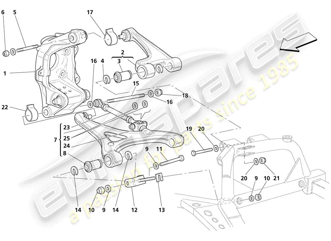 maserati trofeo sospensione posteriore - bracci trasversali diagramma delle parti