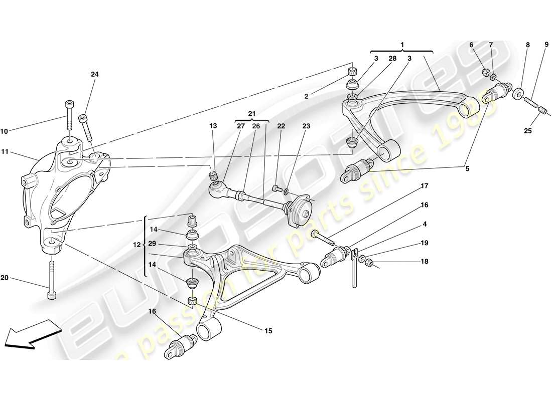 ferrari f430 coupe (rhd) sospensione posteriore - bracci schema particolare