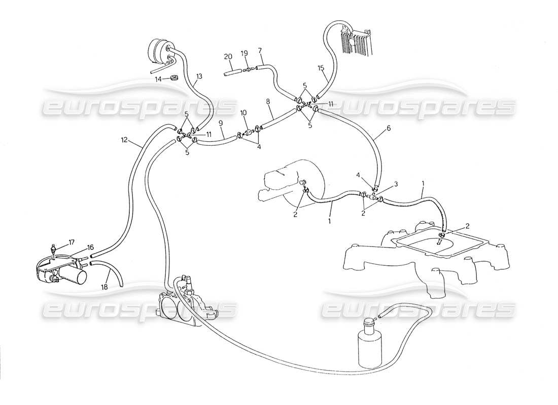 schema delle parti maserati karif 2.8 sistema di evaporazione (sterzo destro con sonda lambda).