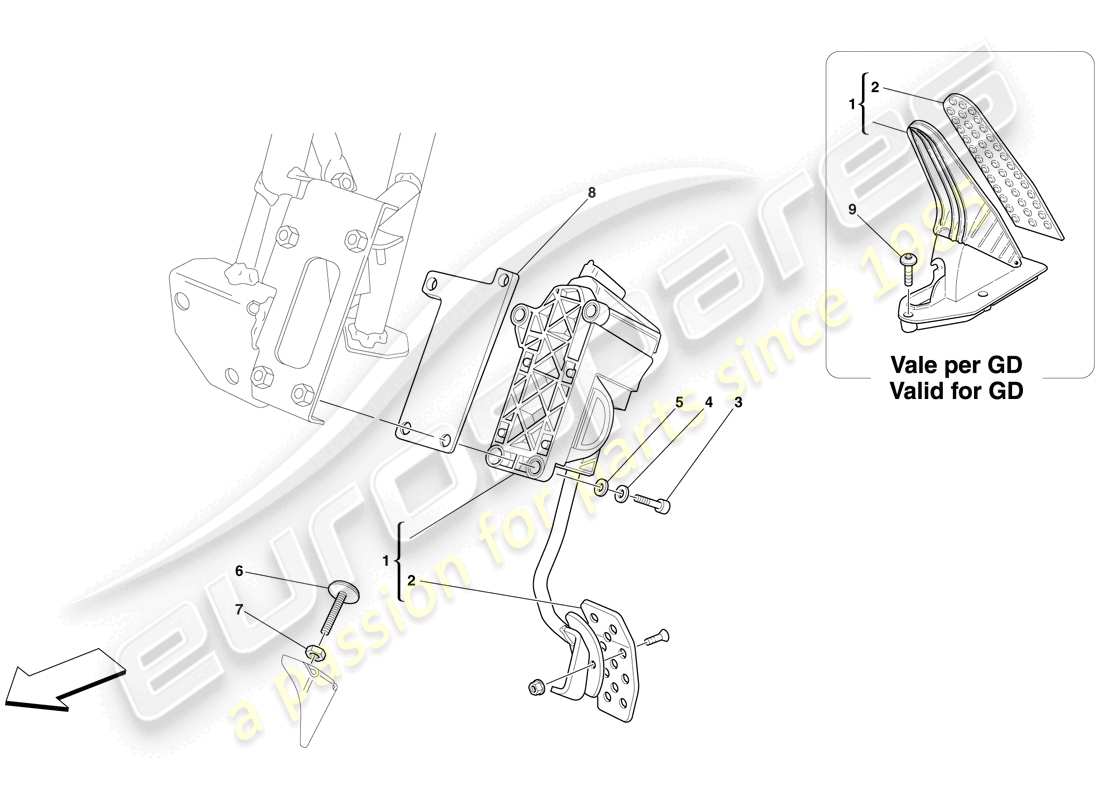 ferrari 612 scaglietti (usa) pedale acceleratore elettronico diagramma delle parti