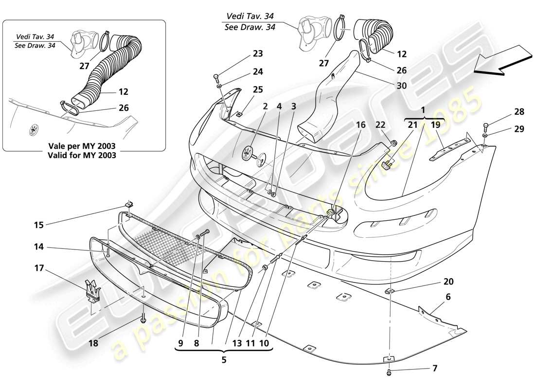 maserati trofeo diagramma delle parti del roll-bar