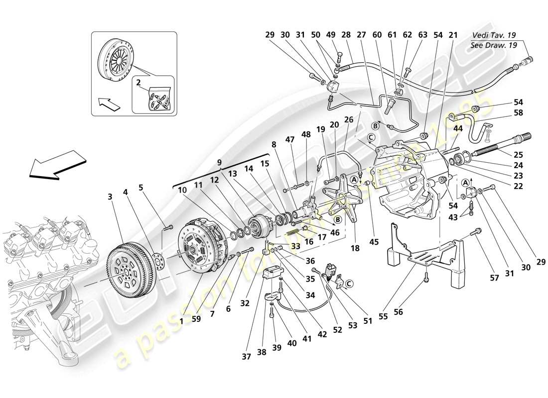 maserati trofeo frizione e comandi diagramma delle parti