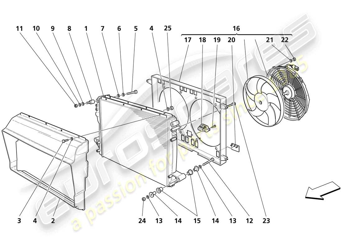 maserati trofeo radiatore del sistema di raffreddamento diagramma delle parti