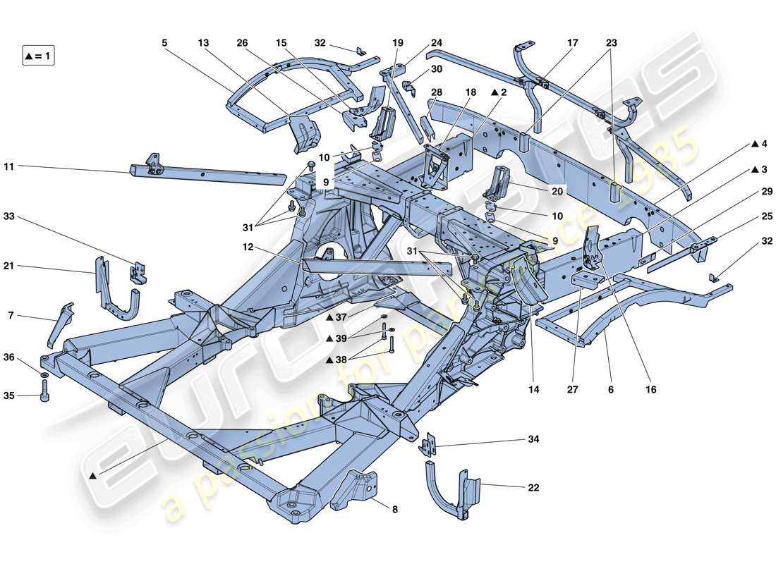 ferrari 488 gtb (rhd) telaio - struttura, elementi posteriori e pannelli schema delle parti