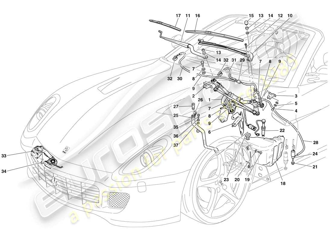 ferrari 599 sa aperta (rhd) tergicristallo, rondella e clacson diagramma delle parti