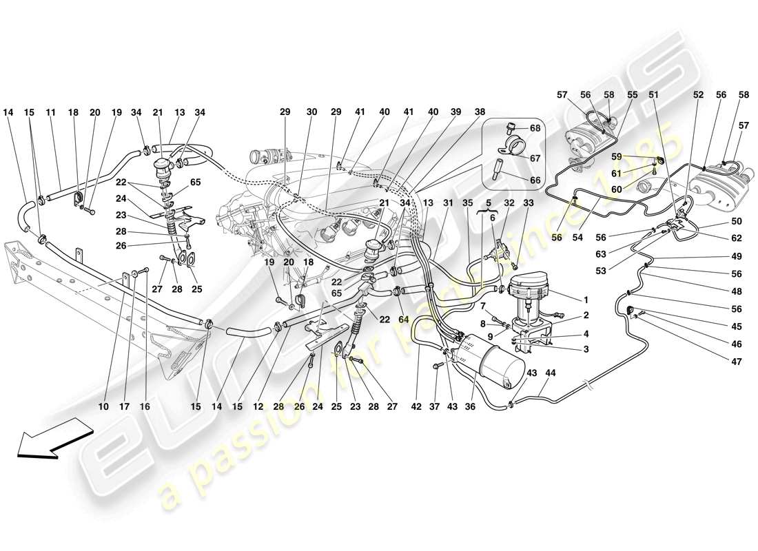 ferrari 599 sa aperta (rhd) sistema d'aria secondaria diagramma delle parti