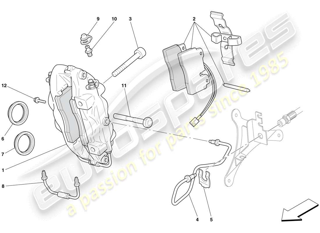 ferrari 612 sessanta (rhd) pinza freno anteriore schema delle parti