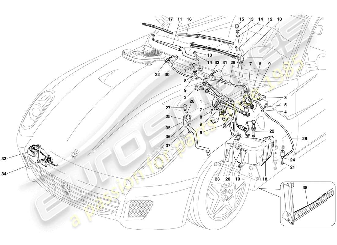 ferrari 599 gtb fiorano (rhd) tergicristallo, rondella e clacson schema delle parti