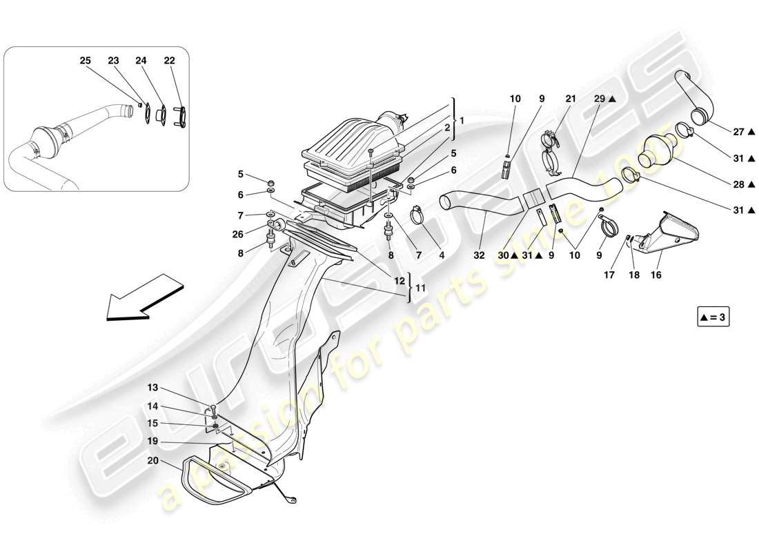 ferrari 599 gto (rhd) presa d'aria diagramma delle parti