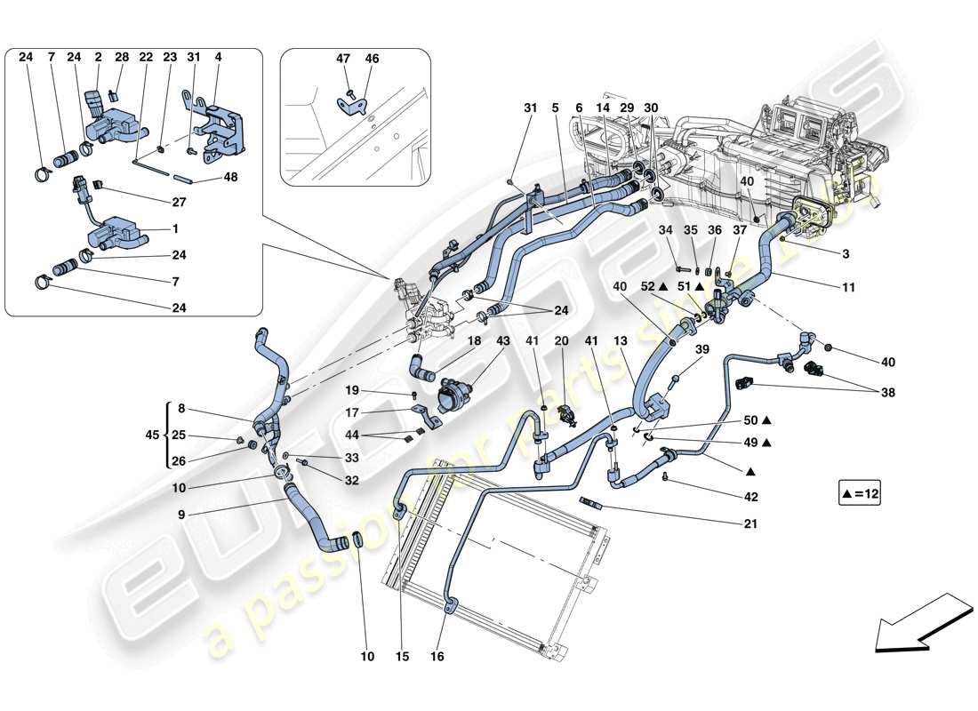 ferrari gtc4 lusso t (europe) impianto ac - acqua e freon diagramma delle parti