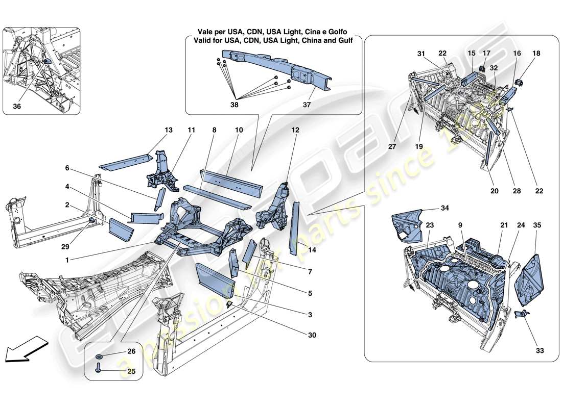 ferrari f12 tdf (usa) strutture ed elementi posteriore del veicolo diagramma delle parti