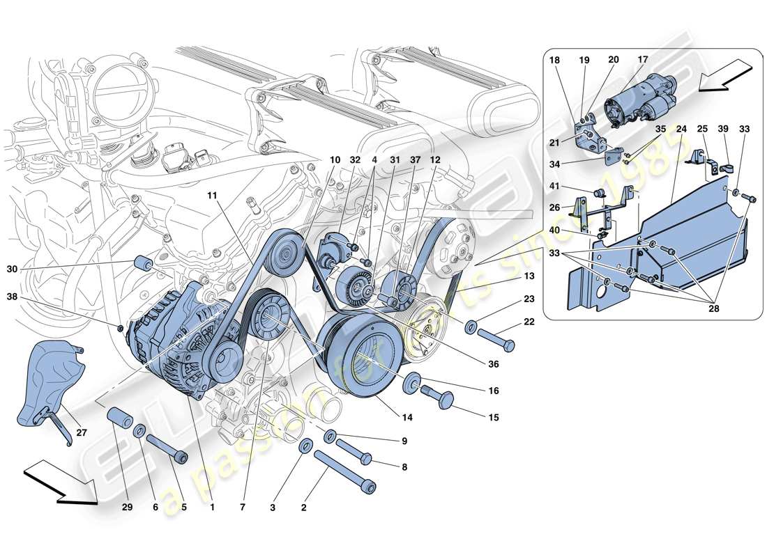 ferrari f12 tdf (usa) schema delle parti alternatore - motorino di avviamento