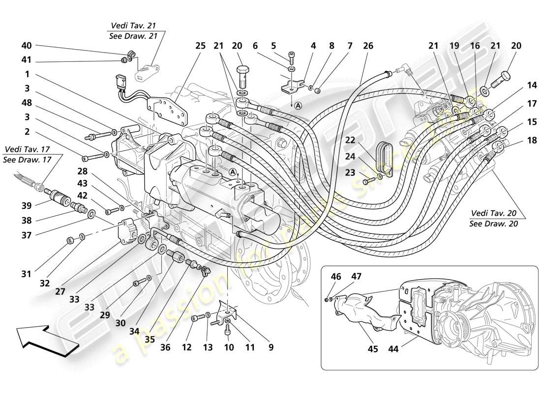 maserati trofeo comandi idraulici della frizione schema delle parti