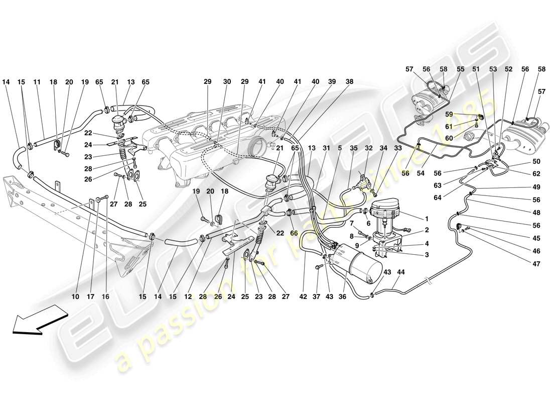 ferrari 599 gtb fiorano (europe) sistema d'aria secondaria diagramma delle parti