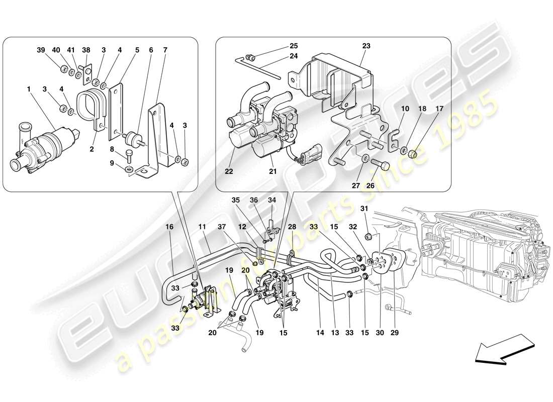 ferrari 599 gtb fiorano (usa) impianto ac - tubi acqua diagramma delle parti