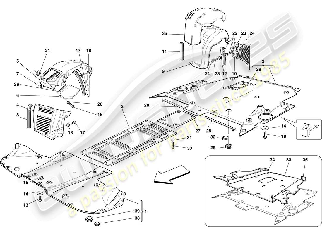 ferrari f430 coupe (rhd) sottocorpone e timone piatti diagramma delle parti
