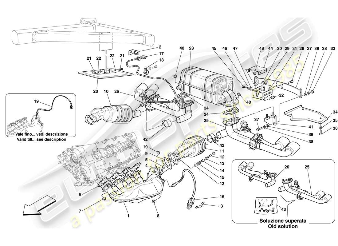 ferrari f430 coupe (rhd) sistema di scarico racing schema delle parti