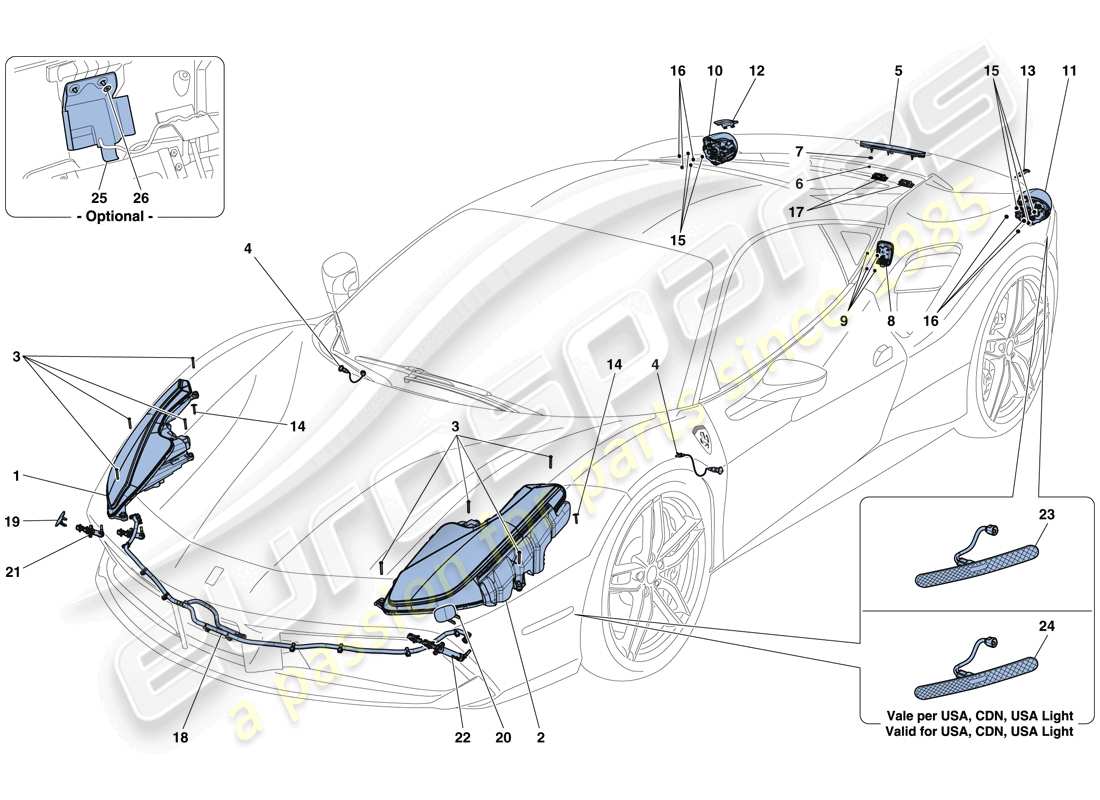 ferrari 488 gtb (usa) fari e fanali posteriori diagramma delle parti