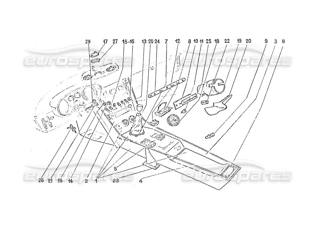 ferrari 365 gt 2+2 (coachwork) interruttori interni - schema delle prese d'aria e delle parti di rivestimento