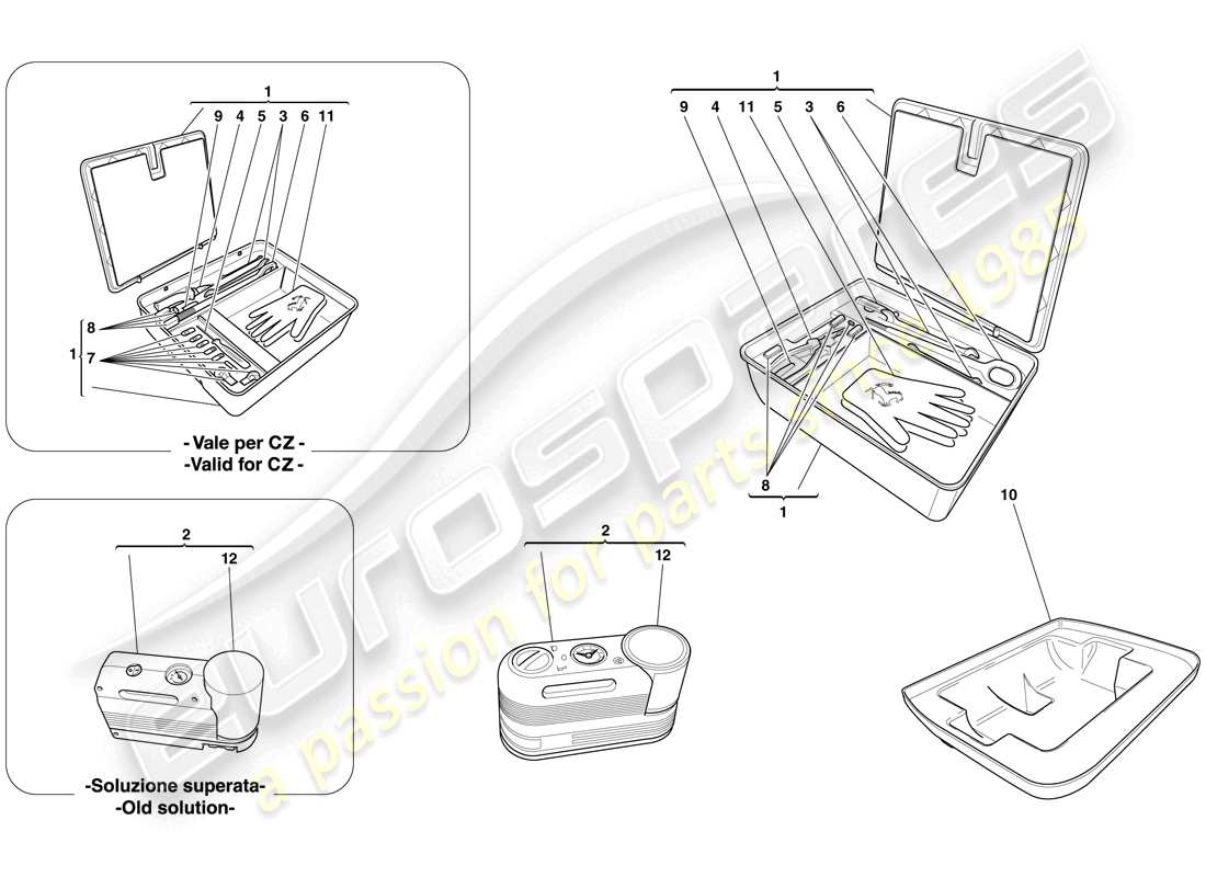ferrari 599 gtb fiorano (rhd) kit di strumenti diagramma delle parti
