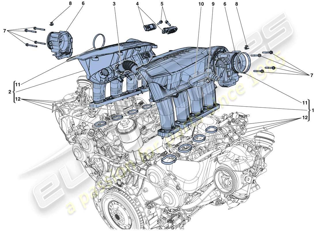 ferrari 488 gtb (rhd) collettore di aspirazione diagramma delle parti