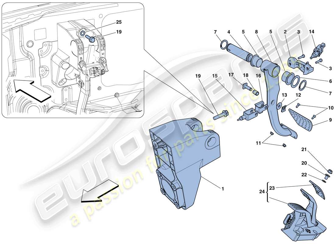 ferrari 488 gtb (rhd) gruppo pedaliera completa schema delle parti